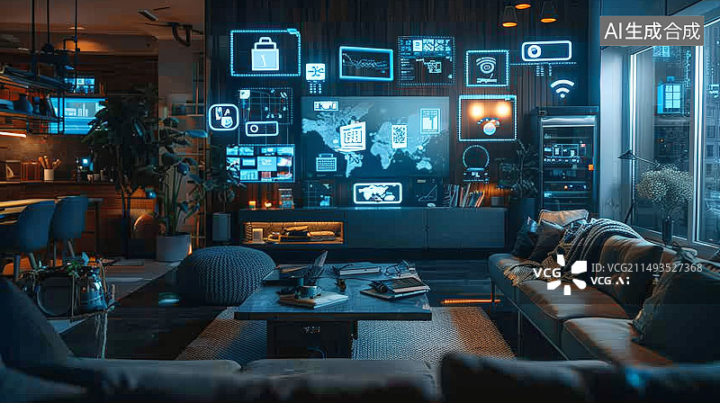 【AI数字艺术】现代式智慧家居效果图，充满科技感、科幻感图片素材