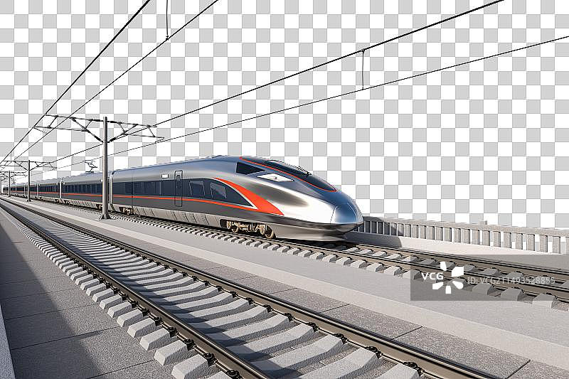 3D渲染，高速列车与铁路桥梁图片素材