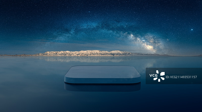 星空下的盐湖平台，C4D展示平台图片素材