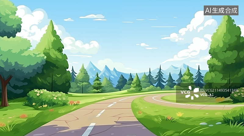 【AI数字艺术】夏日户外风景和小路插画背景图片素材