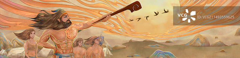 山海经系列神话故事夸父追日图片素材