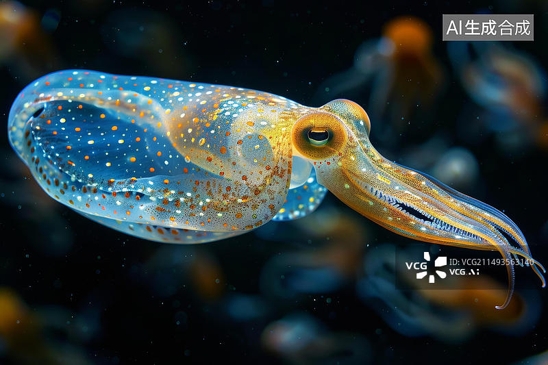 【AI数字艺术】一只美丽的萤光乌贼图片素材