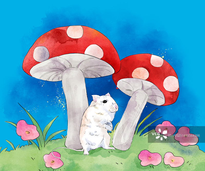红色蘑菇和小老鼠图片素材