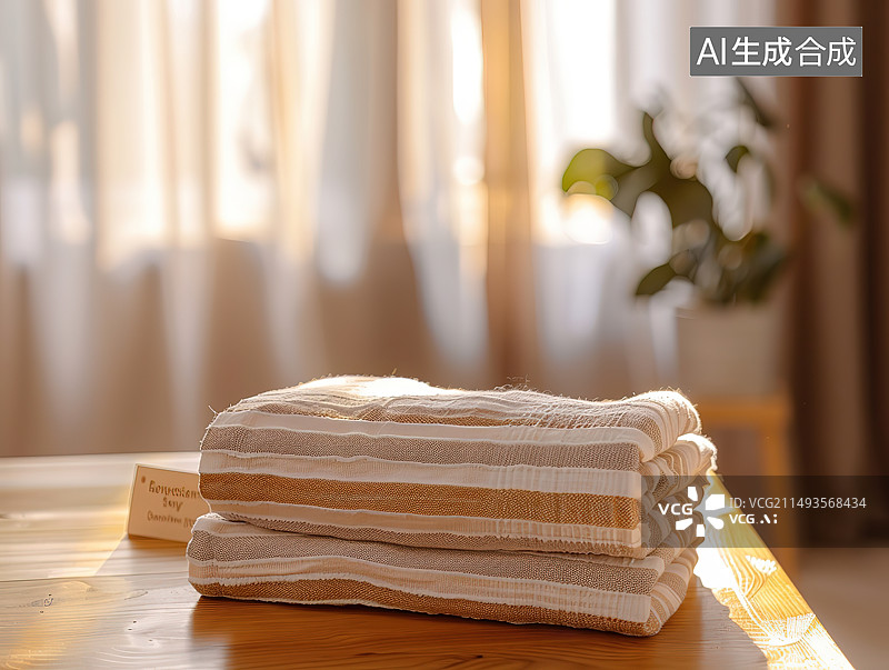 【AI数字艺术】家里桌子上卷起的毛巾的特写镜头图片素材