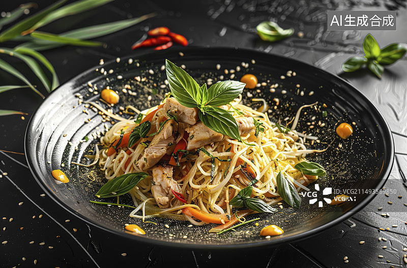 【AI数字艺术】桌上盘子里的食物的特写镜头图片素材