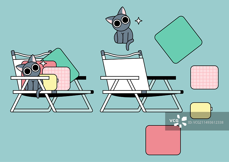 休闲时光：猫咪与露营椅图片素材