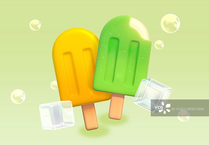 冷饮冰棒冰淇淋夏天美食3D卡通插画图片素材