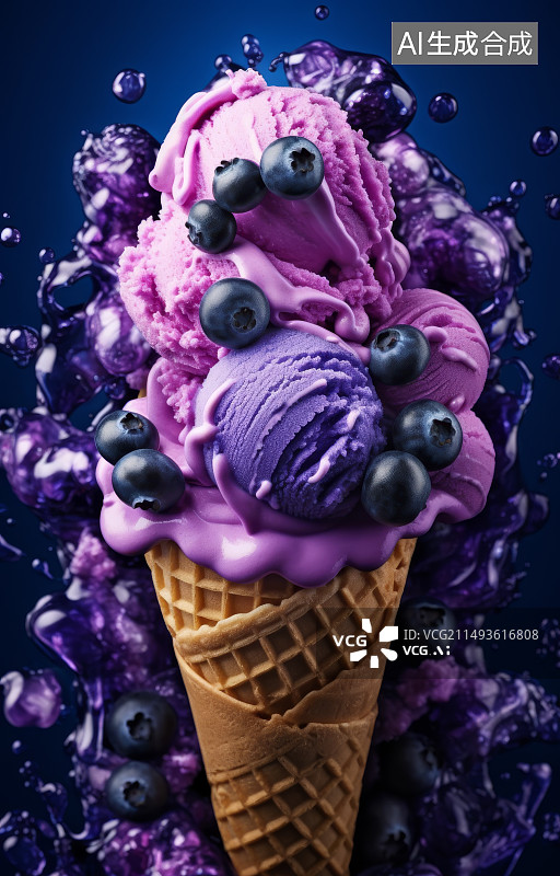 【AI数字艺术】一个蓝莓冰激凌图片素材
