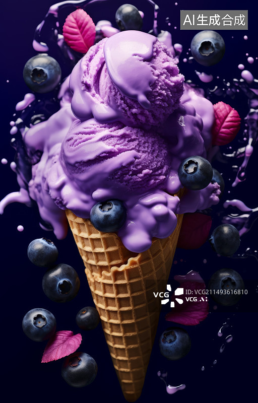 【AI数字艺术】一个蓝莓冰激凌图片素材