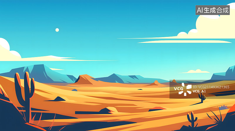 【AI数字艺术】扁平卡通沙漠沙丘风景插画图片素材