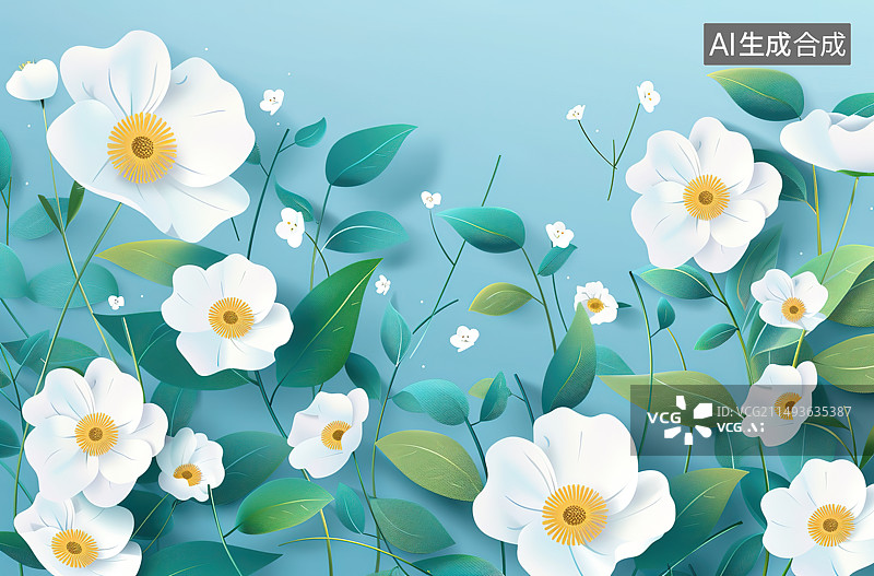 【AI数字艺术】白色开花植物的高角度视图图片素材