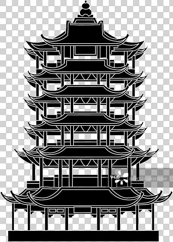 武汉黄鹤楼黑白剪影素材图片素材