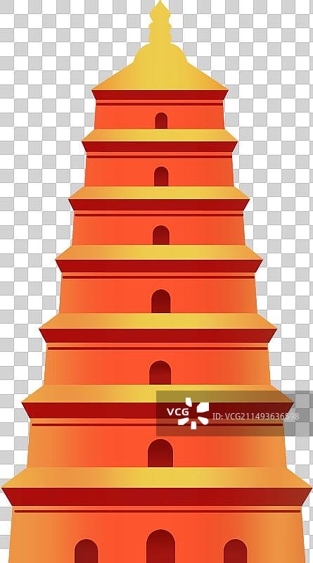 西安大雁塔纯色渐变红黄色系简洁色块质感素材图片素材