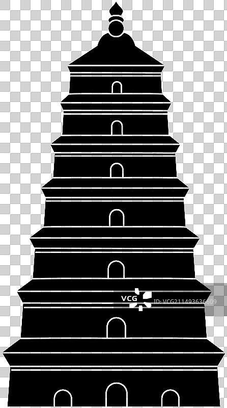 西安大雁塔黑白剪影素材图片素材