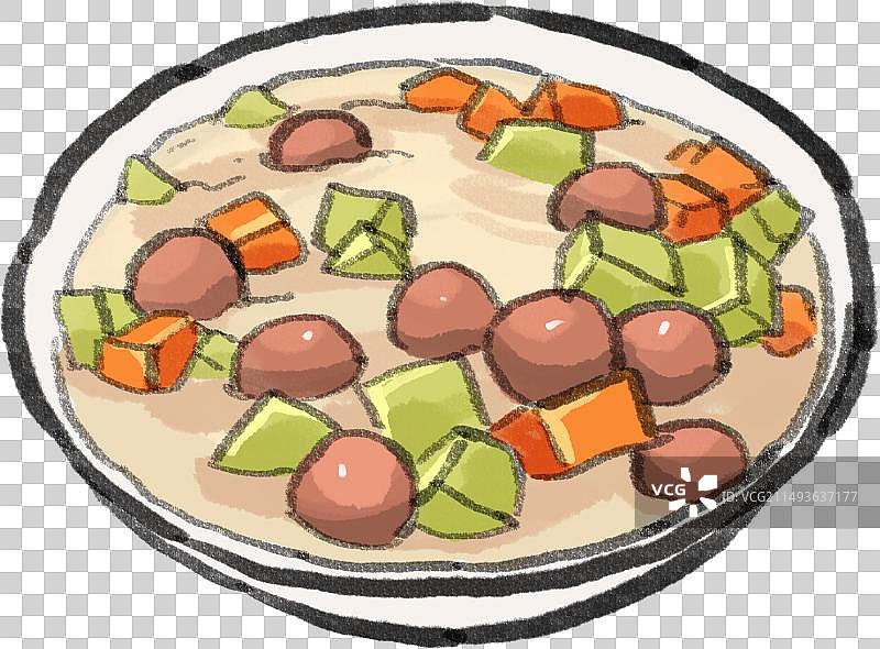 水墨风陕菜陕西菜西安美食肉丸胡辣汤插画图片素材