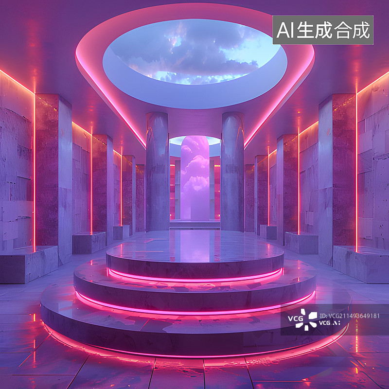 【AI数字艺术】赛博朋克风电商展台背景图片素材