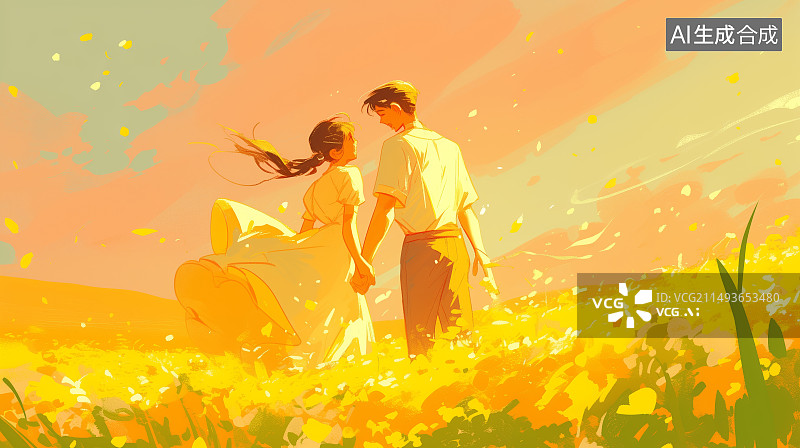 【AI数字艺术】一对情侣在户外散步图片素材