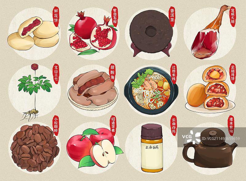 云南省土特产插画图片素材
