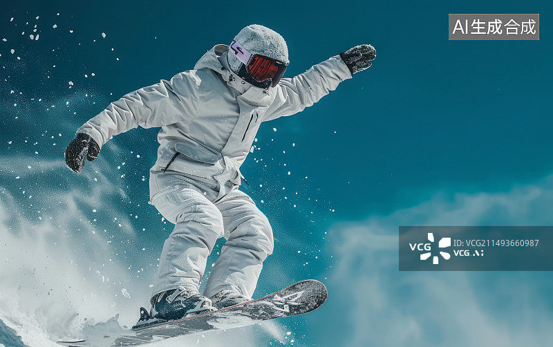 【AI数字艺术】晴朗的天空下一个人在自由的滑雪图片素材