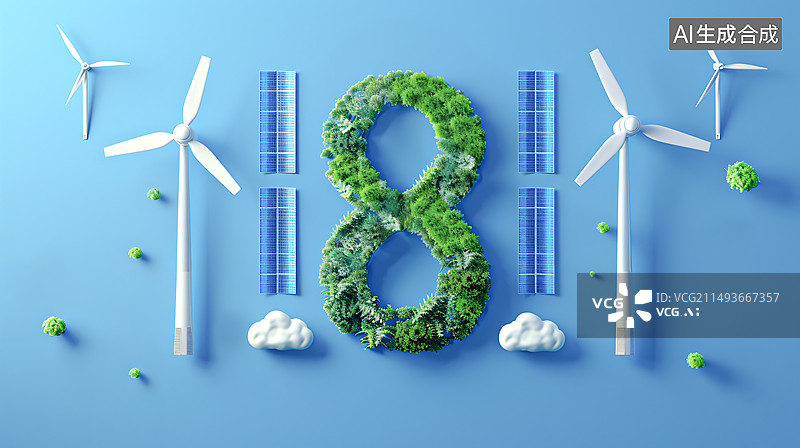 【AI数字艺术】数字8:新能源产业繁荣与数字化转型图片素材