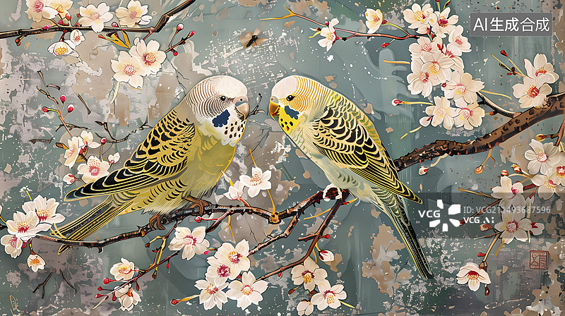 【AI数字艺术】虎皮鹦鹉抽象插画海报背景图片素材