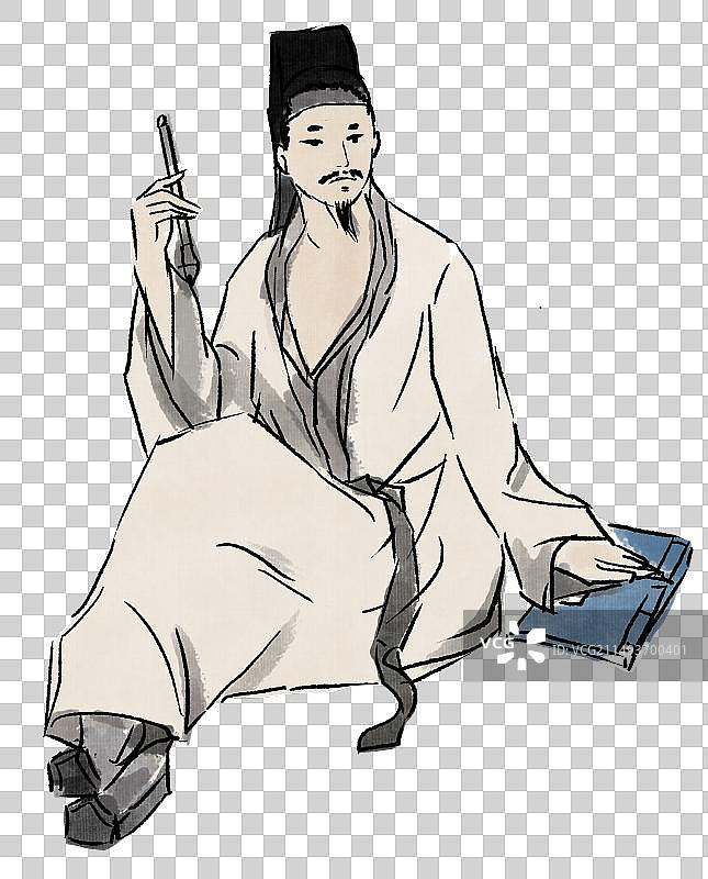 中国风新中式古风古典传统文化古人古装水墨风水墨画明朝明代唐伯虎人物插画图片素材