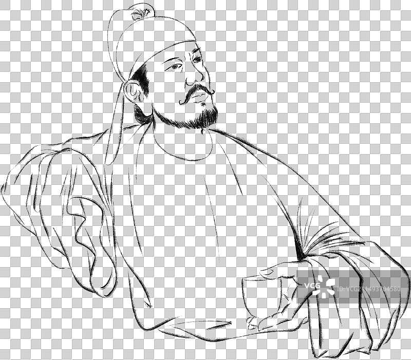 喝醉的唐朝诗人李白侧卧遥望月亮作诗人物元素图片素材