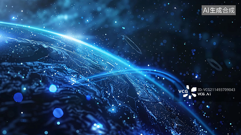 【AI数字艺术】大数据科技星球粒子PPT海报主视觉背景图片素材