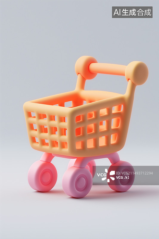 【AI数字艺术】代表商业购物的黏土购物车模型图片素材
