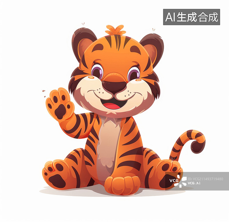 【AI数字艺术】可爱的老虎站在白色背景上图片素材
