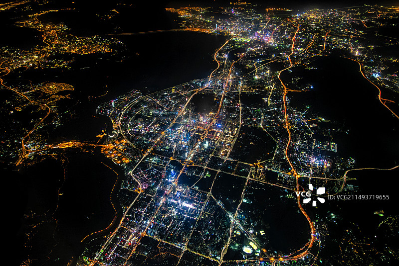 深圳特区夜景大场景航拍 福田区CBD 皇岗口岸 深圳湾图片素材