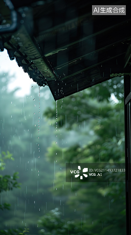【AI数字艺术】雨季湿玻璃窗特写图片素材