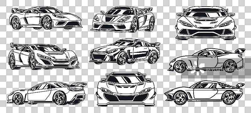 赛车贴纸单色套装图片素材