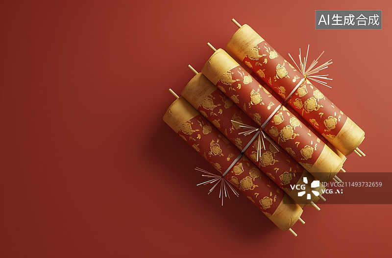 【AI数字艺术】红色背景上的圣诞装饰品特写镜头图片素材