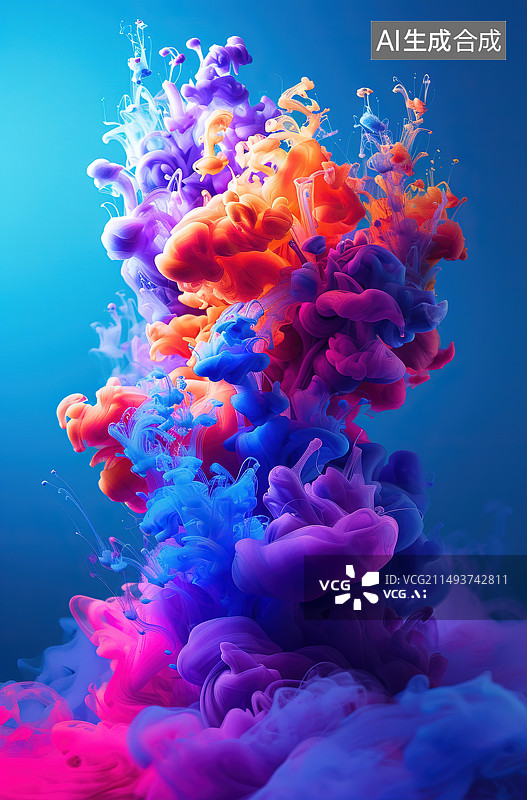 【AI数字艺术】彩色和蓝色墨水在水中图片素材