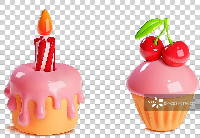 带蜡烛甜点图标的3D生日蛋糕图片素材