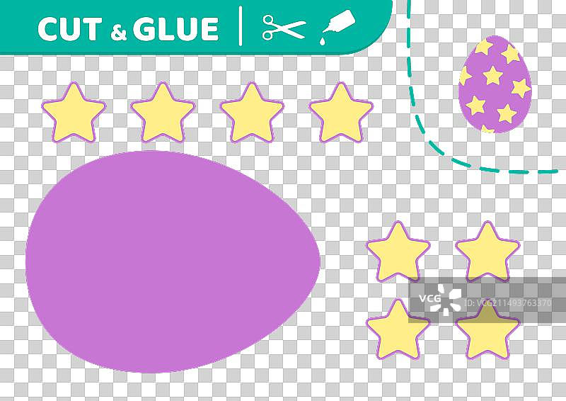剪纸粘贴紫色复活节彩蛋与黄色星星图片素材