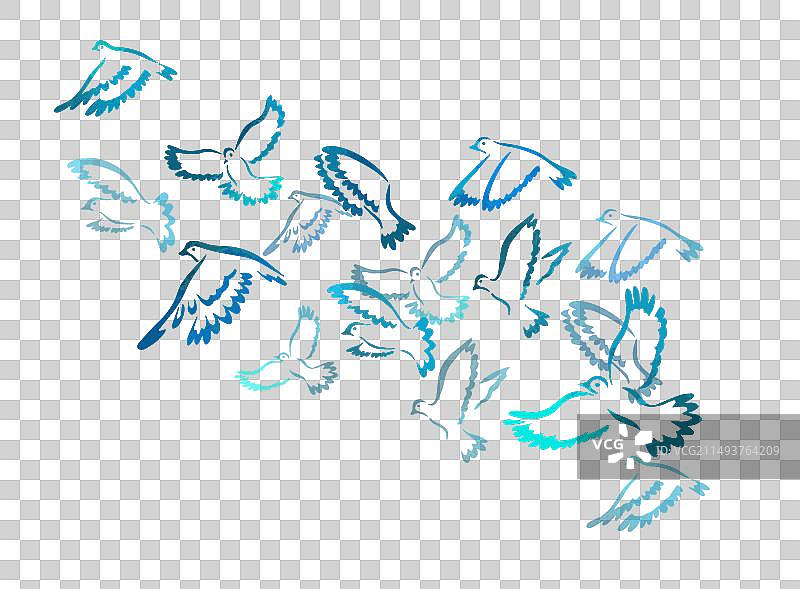 黑色背景上飞翔的蓝色水彩鸟群图片素材