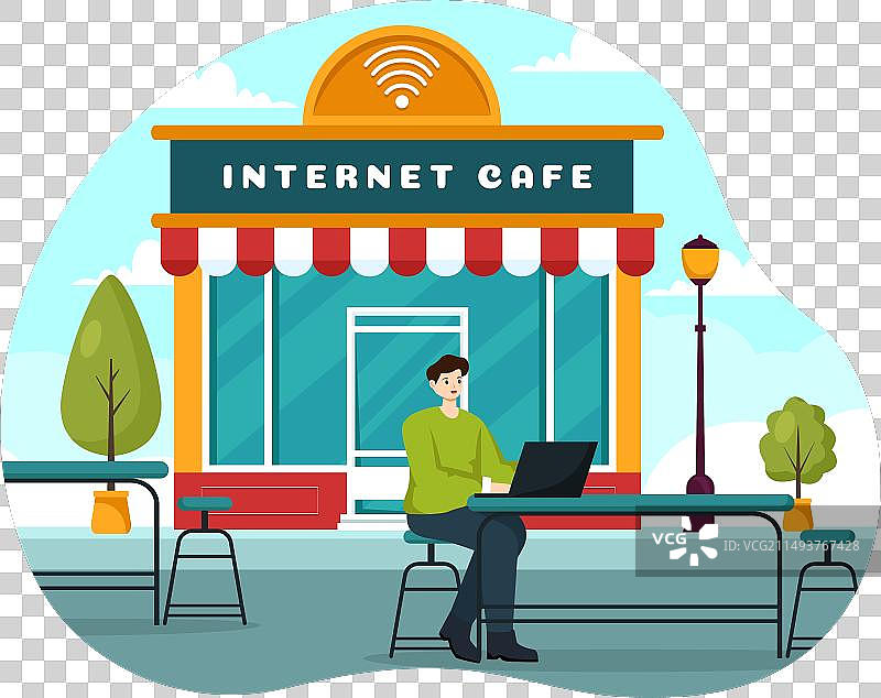 年轻人互联网咖啡馆建筑图片素材