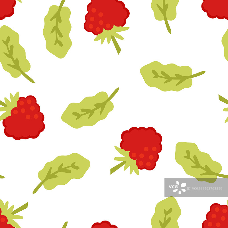 夏季覆盆子浆果无缝图案图片素材