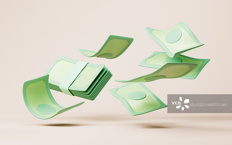 飘动的纸钞金融理财概念三维渲染图片素材