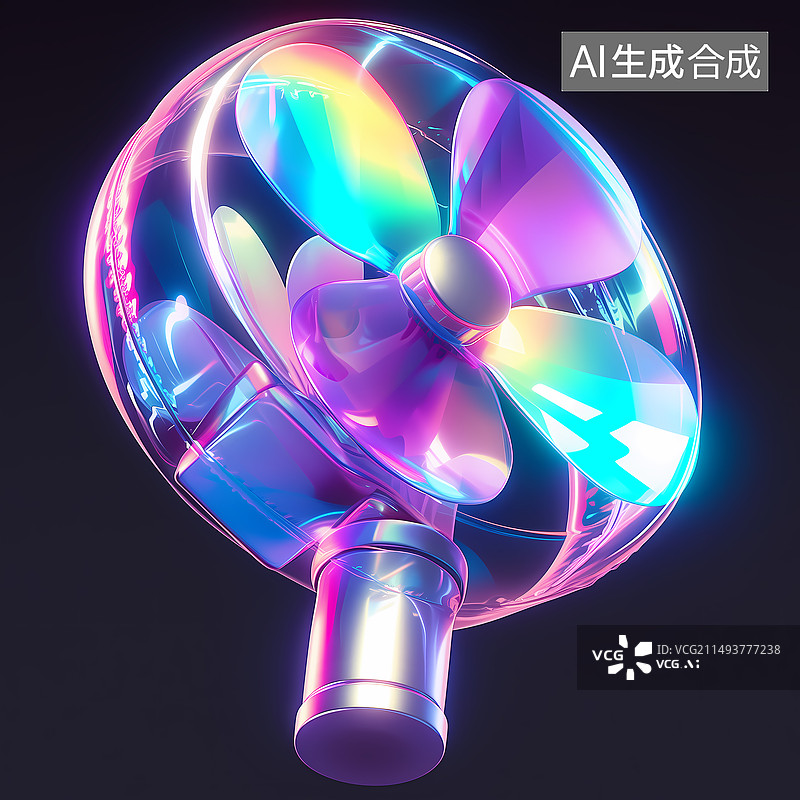 【AI数字艺术】3D全息色彩炫彩小风扇夏季插画图片素材