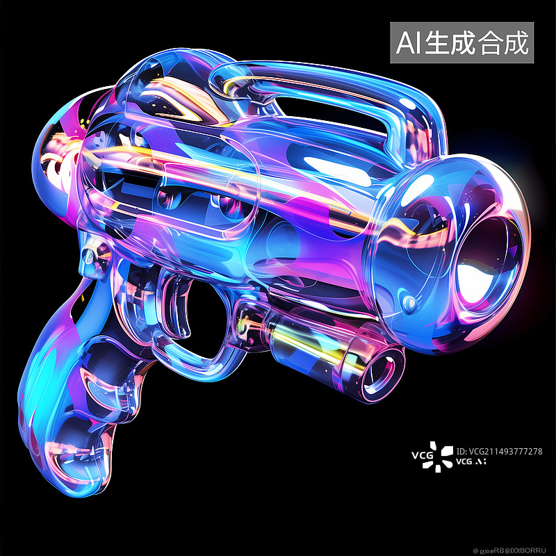 【AI数字艺术】3D全息色彩儿童玩具水枪插画图片素材