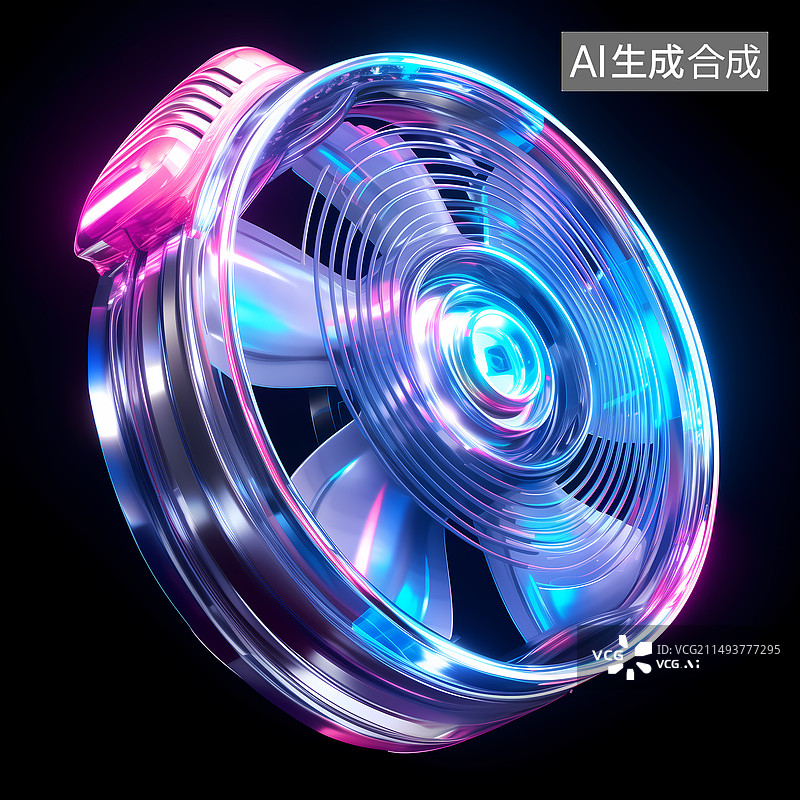 【AI数字艺术】3D全息色彩一个小风扇夏季图片素材