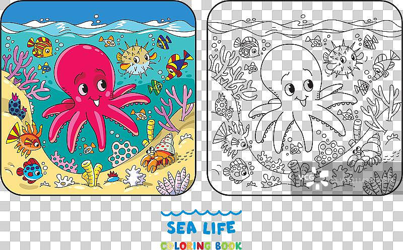 海洋主题章鱼儿童涂色书图片素材