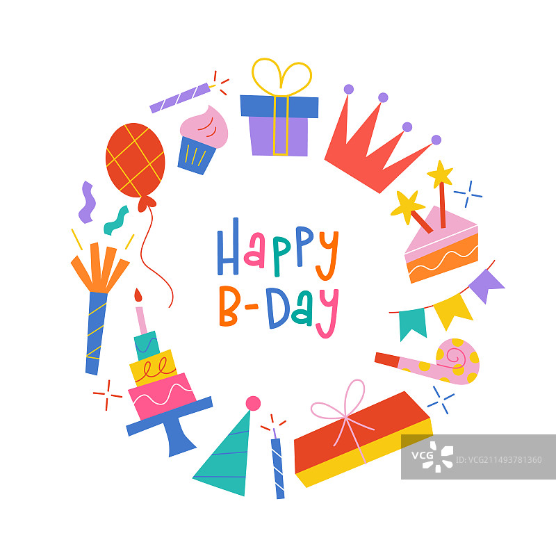 带蛋糕蜡烛口哨的生日贺卡模板图片素材