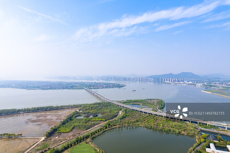 杭州萧山义桥三江口三江汇富春江浦阳江袁浦大桥高速公路桥梁建筑风光航拍图片素材