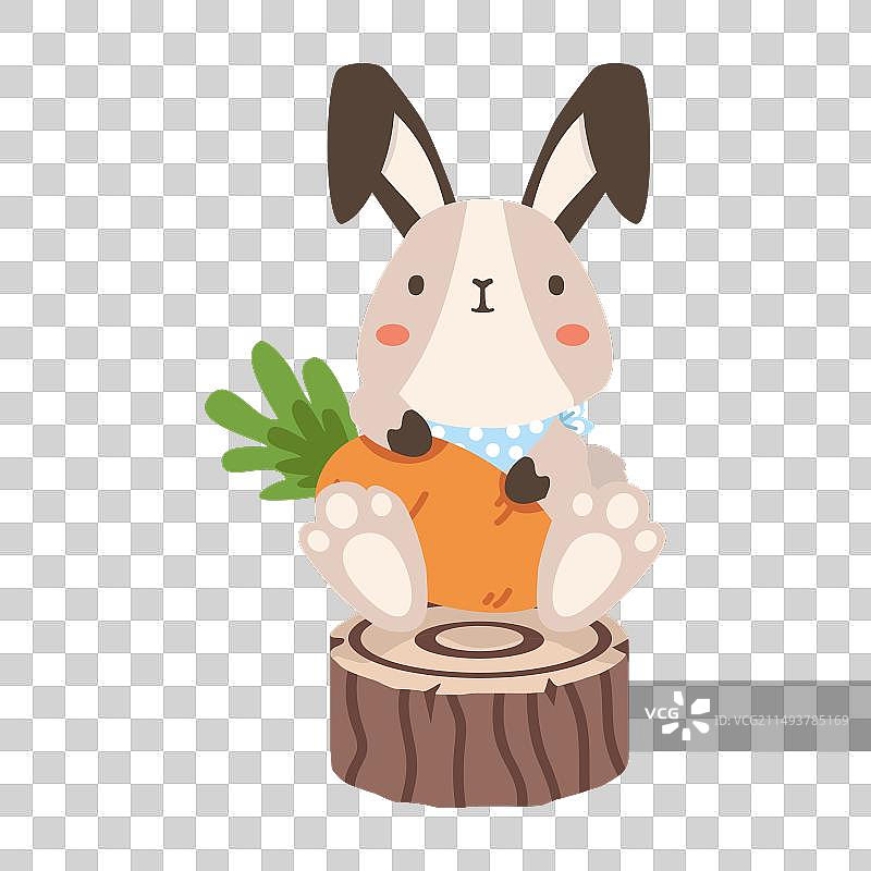坐在木头上的兔子与胡萝卜图片素材