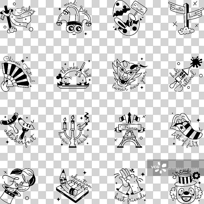 描绘全球庆典的时尚图案贴纸图片素材
