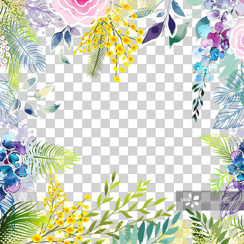 黄色含羞草春季花环边框图片素材